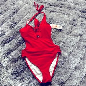 NWT Swimsuit One Piece Halter Red Size Small